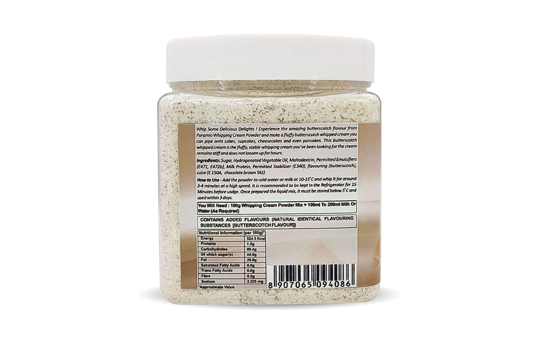Puramio Whipping Cream Powder Butterscotch   Plastic Jar  250 grams